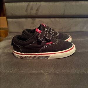 Vans Kids Black Canvas Velcro Sneakers with Red Trim Size 9c